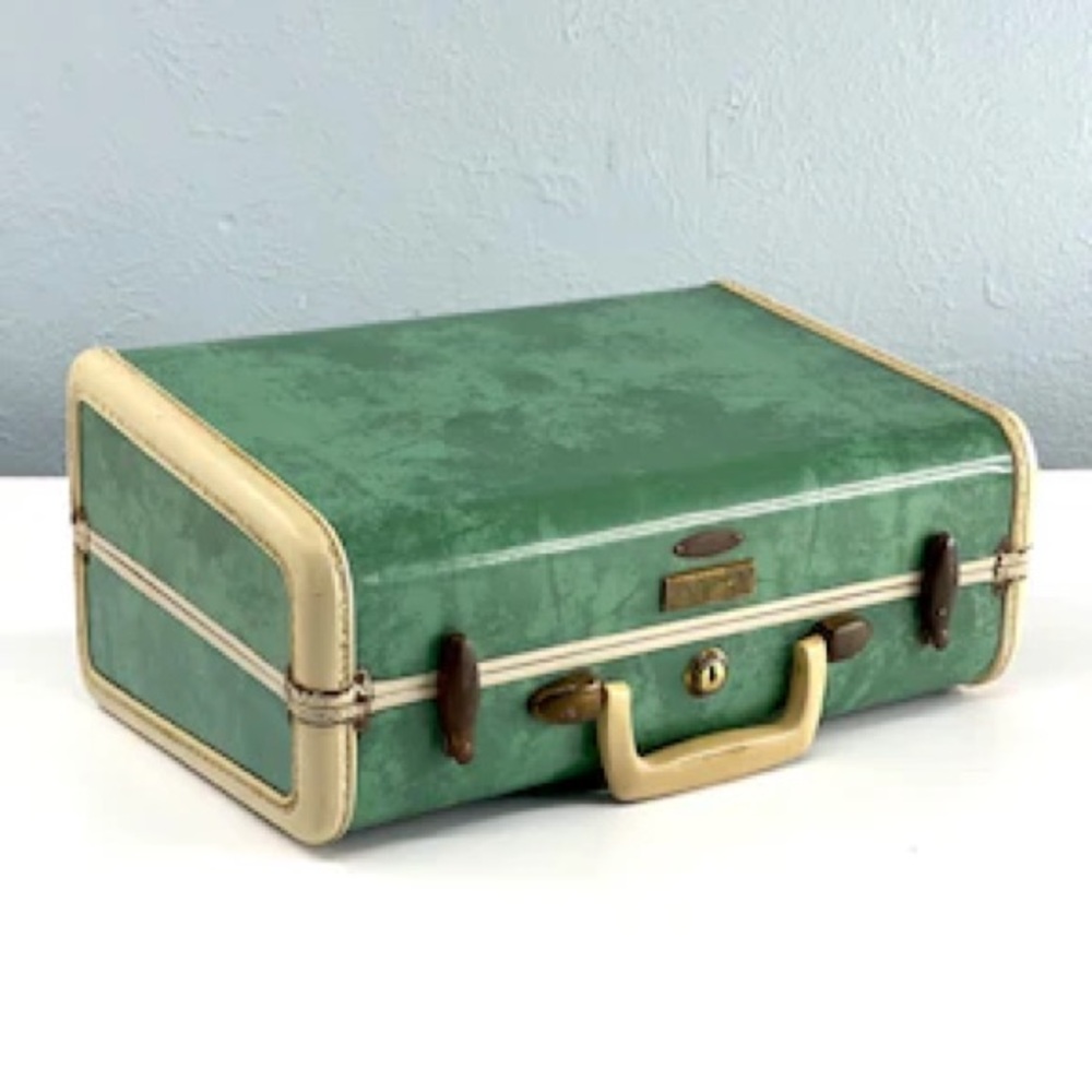 Vintage green marbled 40s 50s Samsonite luggage suitcase Schwayder Bros